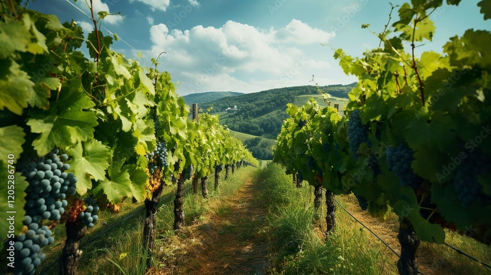 Naklejka premium A photo of an organic vineyard with grapevines