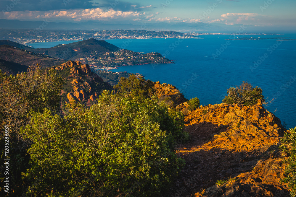 Blue sea and rocky coastline near Cannes, France