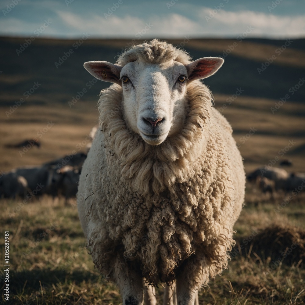 A sheep standing confidently with a proud posture. A sheep standing confidently with a proud posture.
