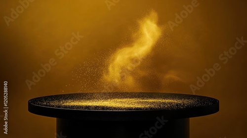 Gold powder display on round black table photo