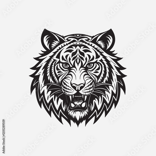 Discover a stunning tiger head silhouette design, perfect for logos, apparel, tattoos, and digital projects. High-quality, versatile vector art for bold and creative statements. photo