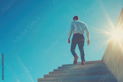 Businessman Climbing Stairs Towards Success and Ambition