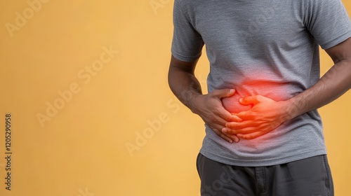 Man clutching stomach in agony depiction of severe abdominal pain and discomfort