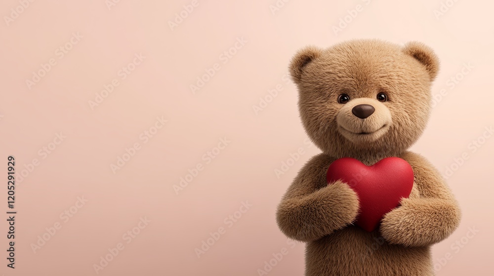 Obraz premium Heartwarming image of teddy bear holding red heart, symbolizing love and affection