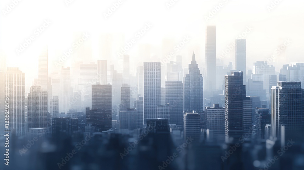 Obraz premium Misty Metropolis: An Urban Skyline at Dawn