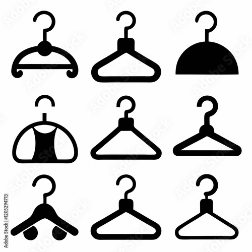 Variety of Black Coat Hanger Icons for Design Projects