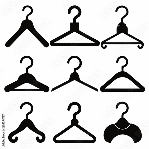 Variety of Black Coat Hanger Icons for Design Projects