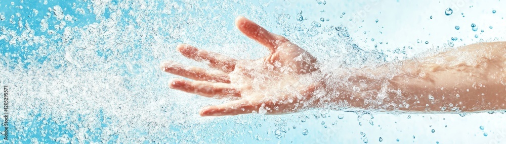 Fototapeta premium Hand reaching out of the water captivating glimpse of hope and survival