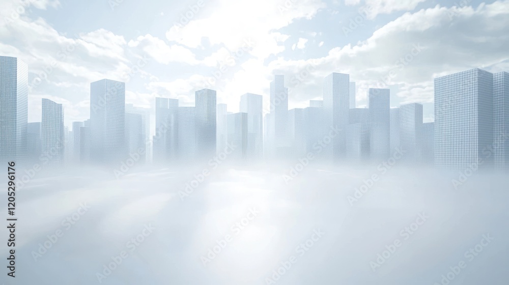 Fototapeta premium Misty Metropolis: A City Skyline Shrouded in Fog