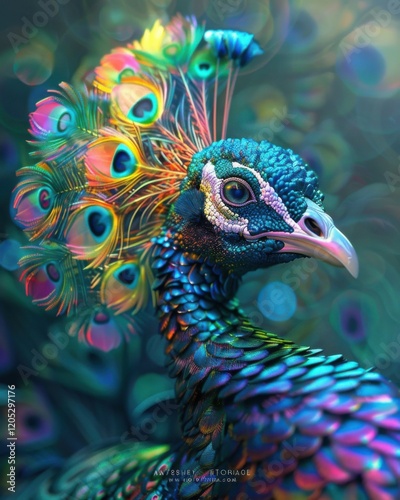 Vibrant Neon Peacocks with Glowing Feathers in a Fantasy Setting photo