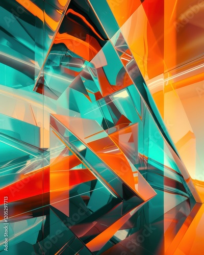 Abstract Geometric Neon Compositions with Vibrant Orange and Teal Highlights photo