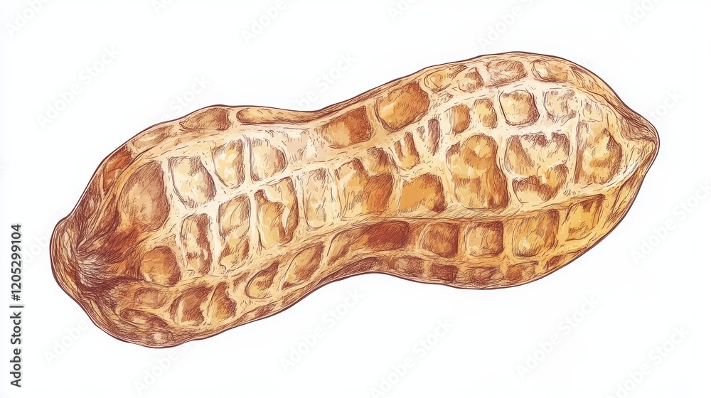 Detailed Hand-Drawn Illustration of Realistic Peanut Seed with Texture and Shading on White Background Detailed Hand-Drawn Illustration of Realistic Peanut Seed with Texture and Shading on White Background