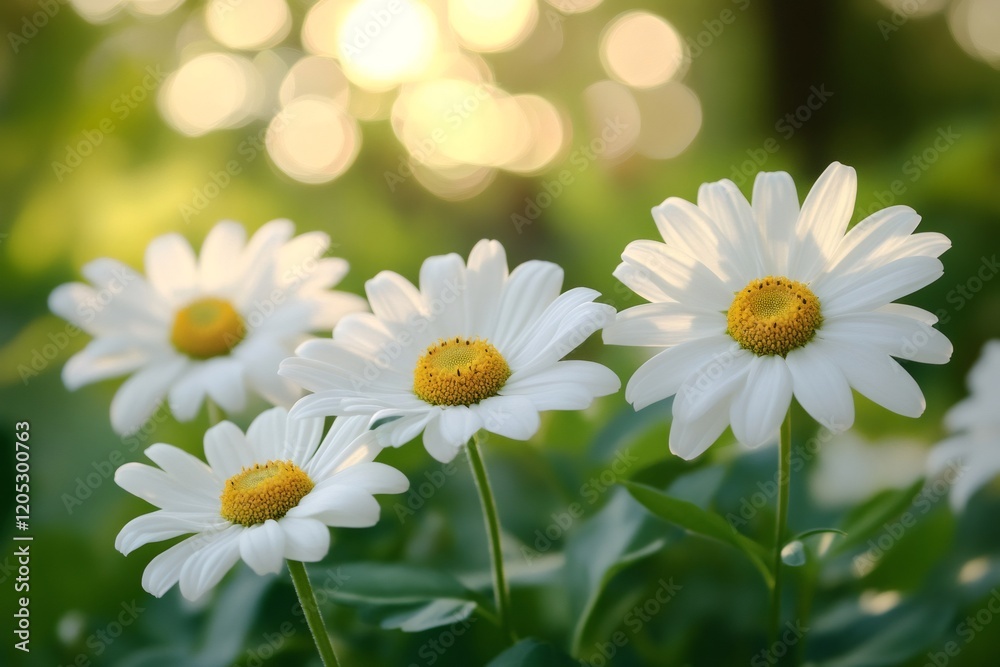 Fototapeta premium Beautiful white daisies growing in summer sunlight