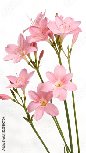 Pink cherry blossom on white background, isolated Sakura tree branch
