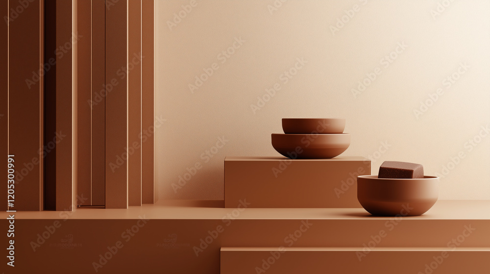 Mocha Mousse Background with Geometric Organic Shapes: Modern Design Textures for Creative Projects