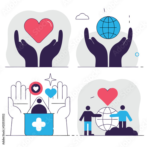 Black & White Nonprofit Community Icons:  Empowering Change, Unity, and Support help hope symbol    