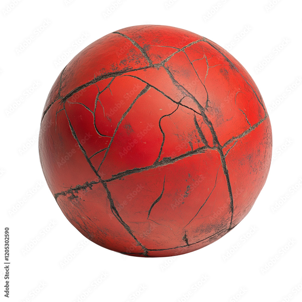 Fototapeta premium Close-up of a damaged red sport ball transparent background isolated png