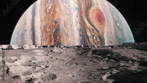 View of the Gas Giant Jupiter Seen from the Surface of an Orbiting Galilean Moon