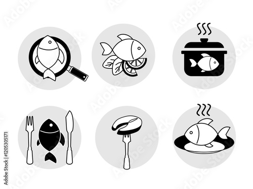 Icons for cooking and eating fish dishes