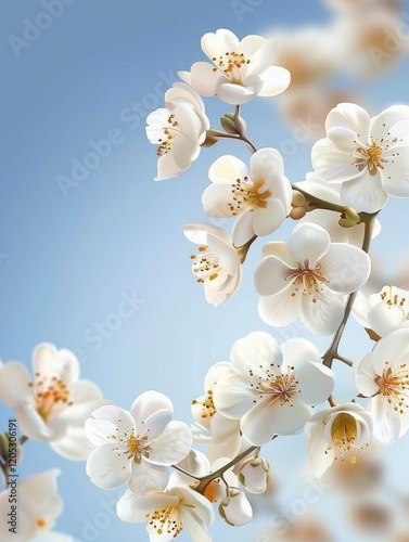 Beautiful bouquet of white flowers with a blue sky in the background photo