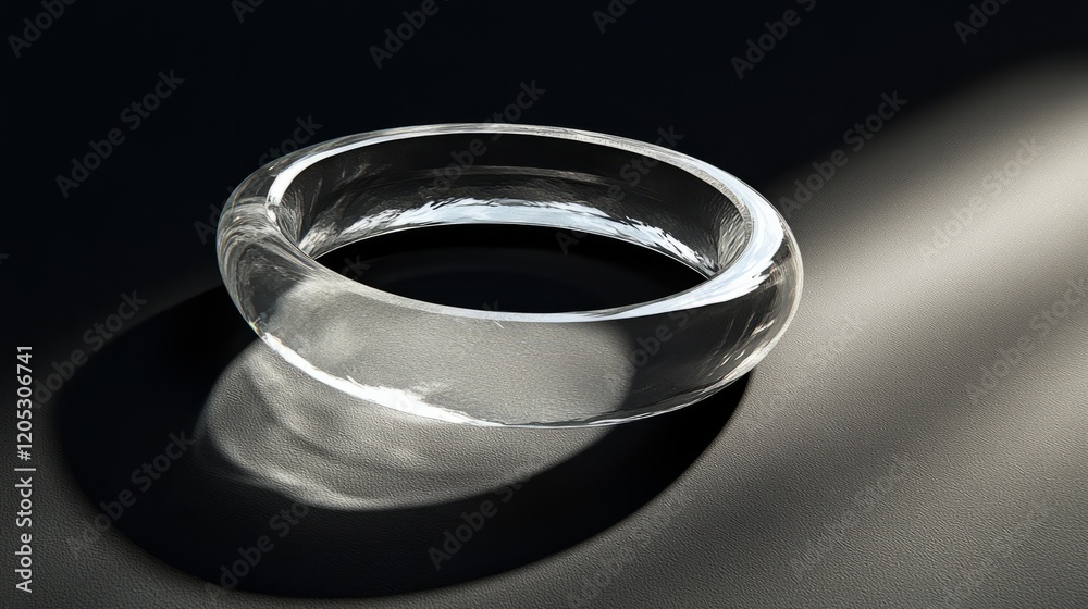 Single translucent metallic ring casting shadows on a deep black canvas Single translucent metallic ring casting shadows on a deep black canvas