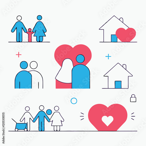 Charming Blue & White Family Home Icons: Perfect for Web & Print Designs! house vector symbols      