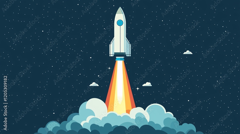 Fototapeta premium Rocket Launch Illustration for Startup Ascent and Growth