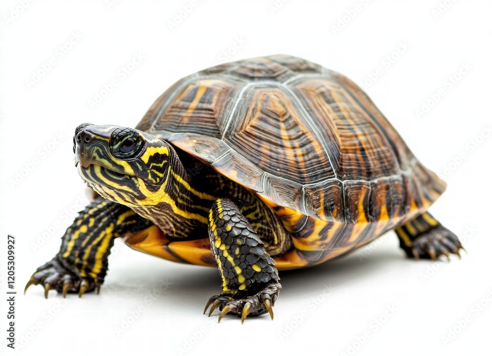 Fototapeta premium A turtle is standing on a white background