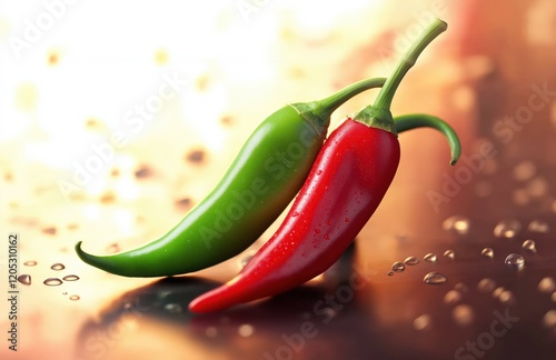 Red and green chili peppers, closeup