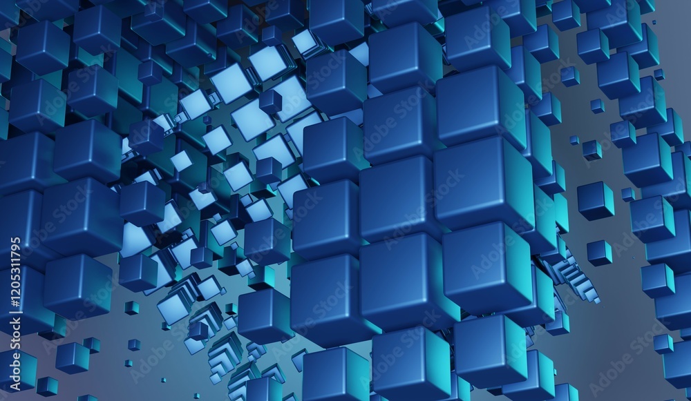 Obraz premium Blue cubes falling digital background abstract technology illustration