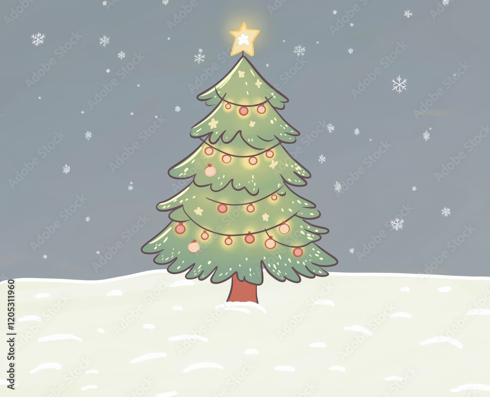 Fototapeta premium Christmas tree in the snow, vector