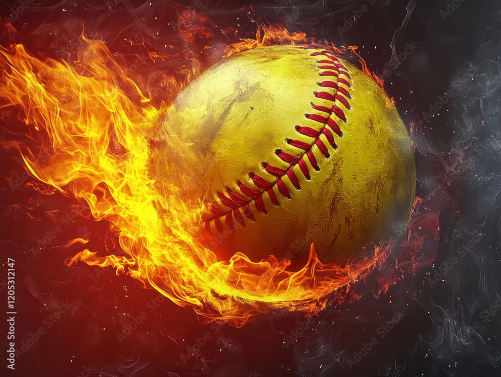 custom made wallpaper toronto digitalA yellow baseball with a red band is surrounded by flames