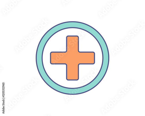 A vibrant, minimalist icon featuring a plus sign encircled by a teal ring. Perfect for healthcare, apps, websites, or any project needing a clean, modern medical symbol.