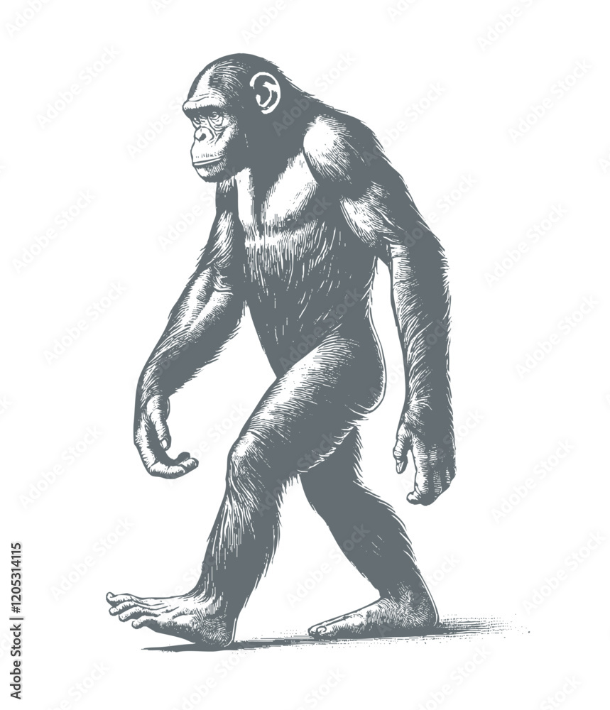 Fototapeta premium chimpanzee vector | chimpanzee illustration | chimpanzee silhouette | chimpanzee tattoo | chimpanzee engraving | chimpanzee drawing 