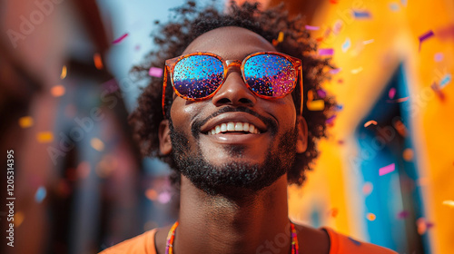 portrait of a person in a nightclub, confetti and celebrant photo