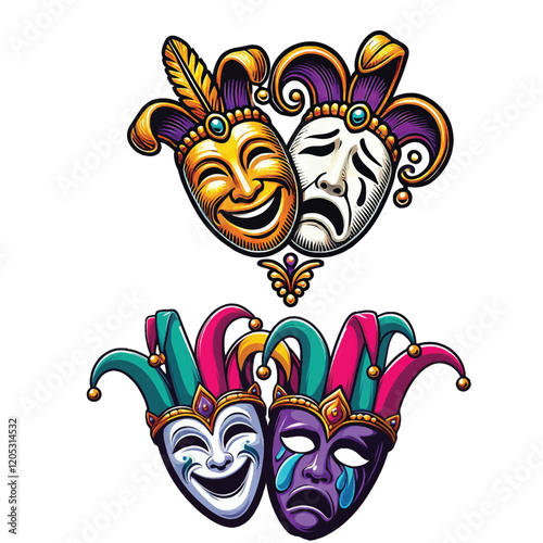 Mardi Gras comedy tragedy mask vector template