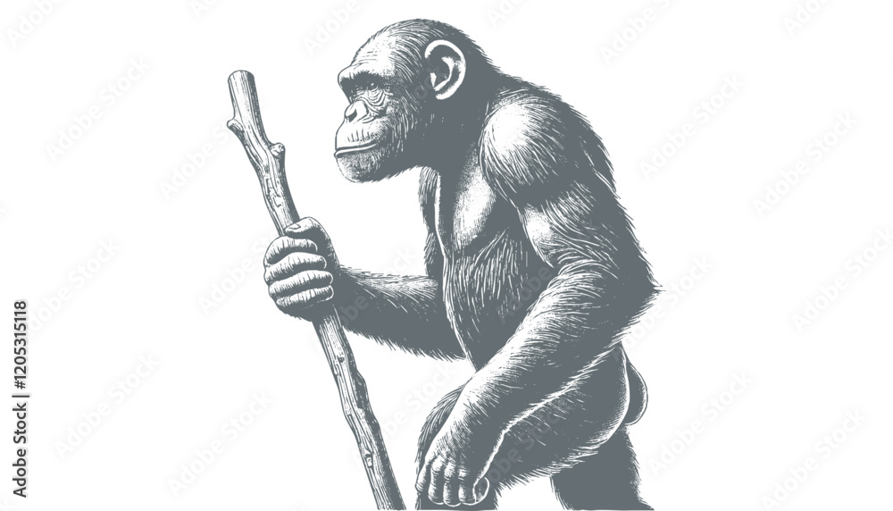 Fototapeta premium chimpanzee vector | chimpanzee illustration | chimpanzee silhouette | chimpanzee tattoo | chimpanzee engraving | chimpanzee drawing