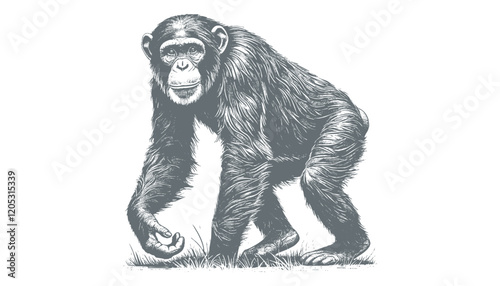 chimpanzee vector  | chimpanzee illustration | chimpanzee silhouette | chimpanzee tattoo | chimpanzee engraving | chimpanzee drawing	
