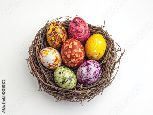 Nest with multicolored eggs photo