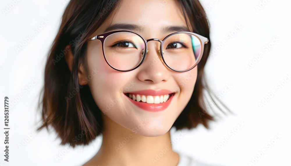 Charming Asian woman's close-up portrait with glasses, radiating positivity, ideal for lifestyle, beauty, and healthcare advertisements and social media Charming Asian woman's close-up portrait with glasses, radiating positivity, ideal for lifestyle, beauty, and healthcare advertisements and social media