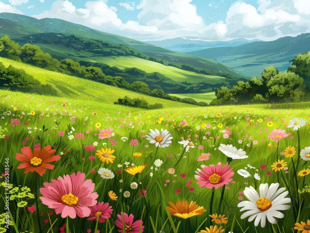 Obraz premium Field of flowers with a blue sky in the background