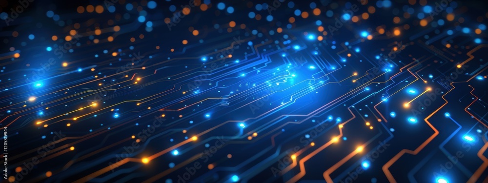 Obraz premium Computer chip with blue and orange lights