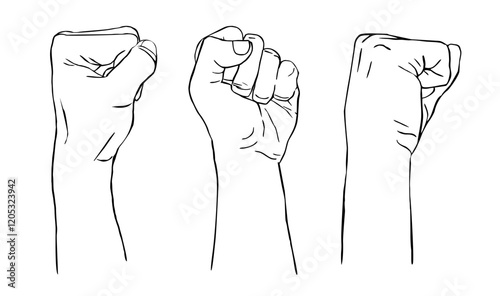 man fist hands gesture set line drawing three  angles vector illustration