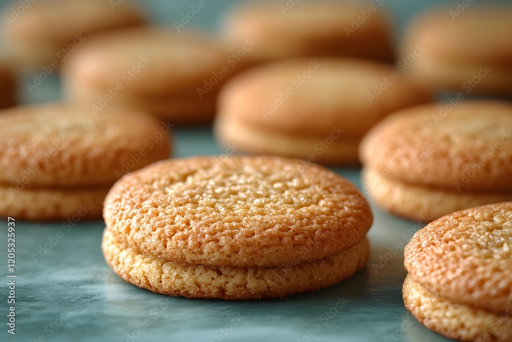 Close-Up of Delicious Vanilla Cookies on Rustic Surface for Bakery Promotions Close-Up of Delicious Vanilla Cookies on Rustic Surface for Bakery Promotions
