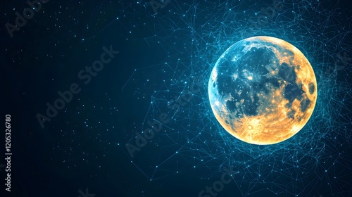 Glowing Moon in Night Sky with Digital Effects