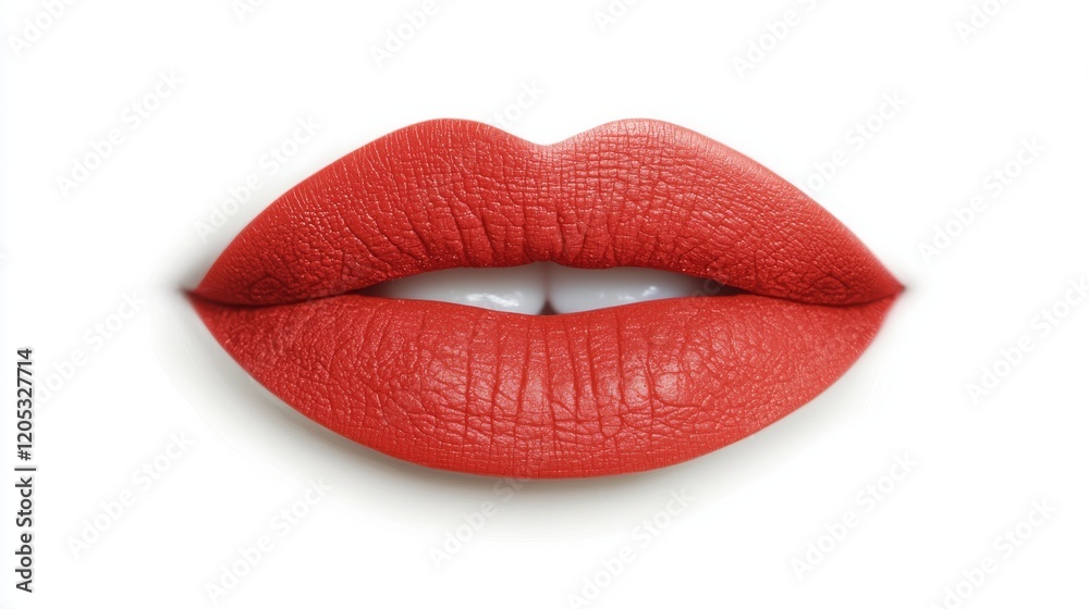 Close-up shot of luscious red lips with matte lipstick, perfect for beauty and makeup advertising or editorial use. Close-up shot of luscious red lips with matte lipstick, perfect for beauty and makeup advertising or editorial use.