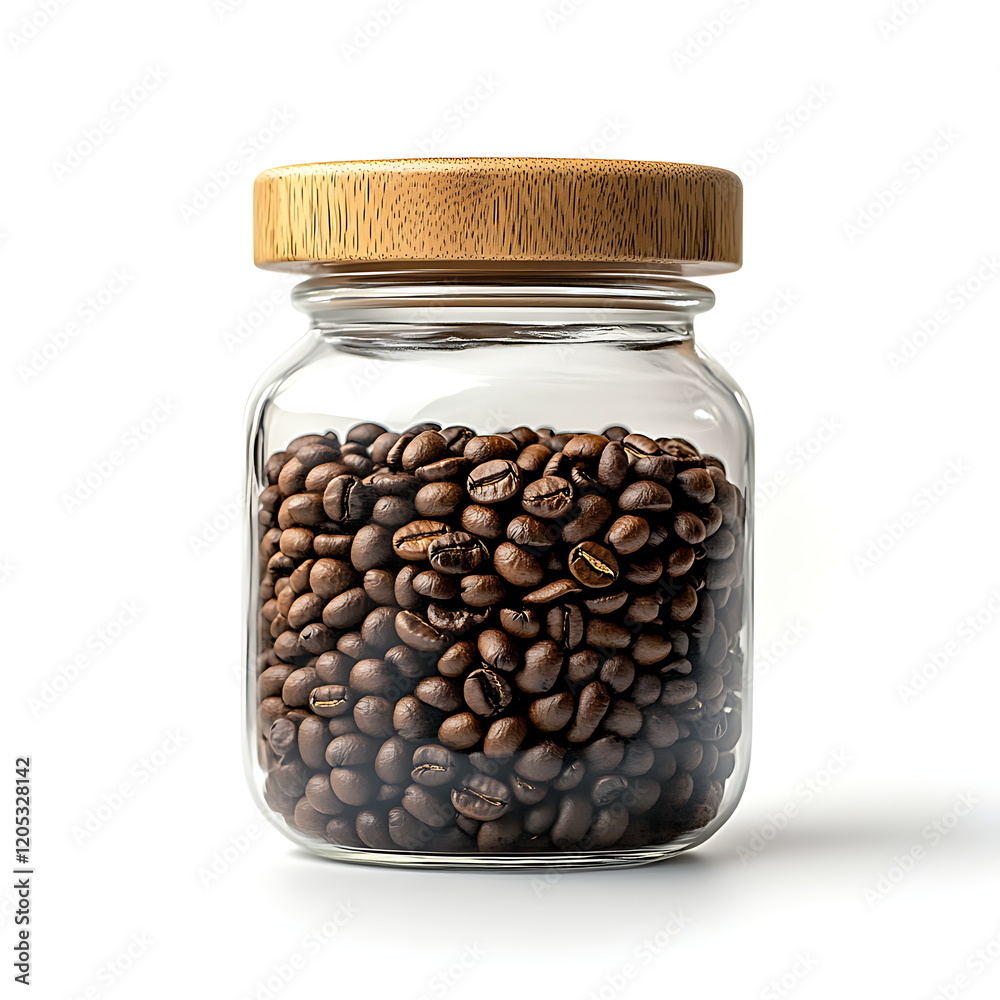 a glass jar with a wooden lid filled with coffee beans a glass jar with a wooden lid filled with coffee beans