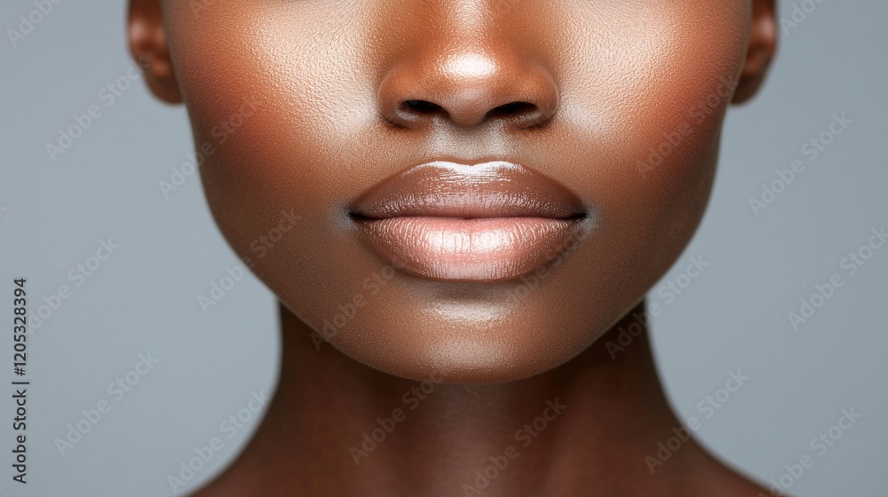 Close-up of a womans perfectly made-up lips and chin, showcasing glowing skin and a natural beauty look. Close-up of a womans perfectly made-up lips and chin, showcasing glowing skin and a natural beauty look.