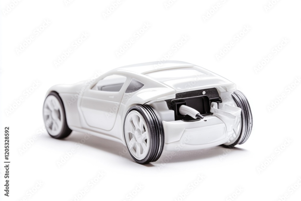 A small white toy car sitting on a clean white surface A small white toy car sitting on a clean white surface