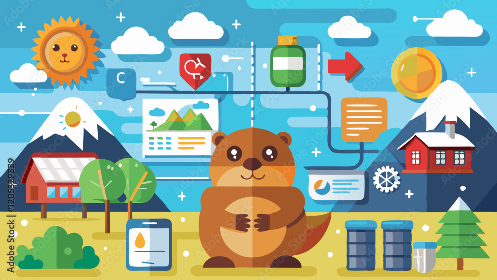 Fototapeta premium AI Generated: Groundhog Day Weather Predictions vs Seasonal Statistics Infographic with Icons